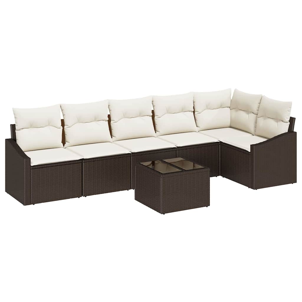 Garten Essgruppe mit Kissen mit Speicher 7 pcs Braun und Creme